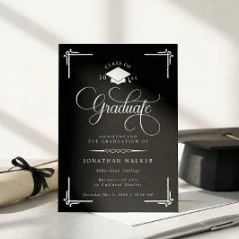 Anúncio Elegant Black White College Graduation 