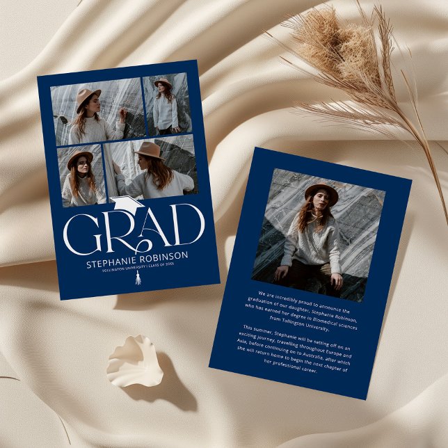 Anúncio Elegant Blue & White Photo Collage Graduation (Criador carregado)