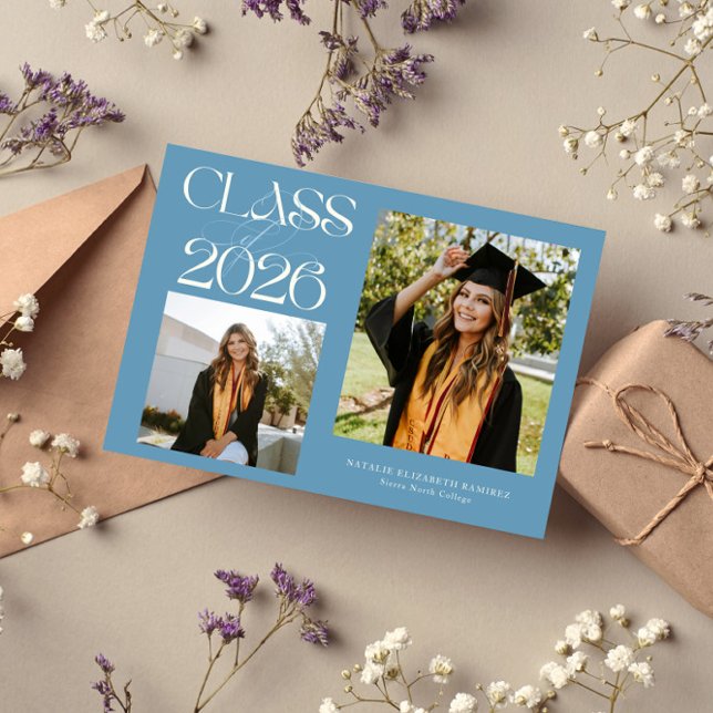 Anúncio Elegant Class of 2026 Typography Grad Denim Blue (Criador carregado)