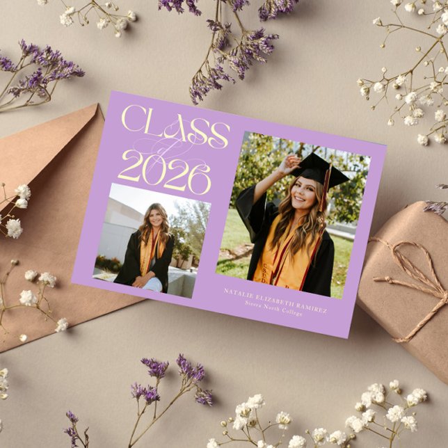 Anúncio Elegant Class of 2026 Typography Grad Wisteria (Criador carregado)