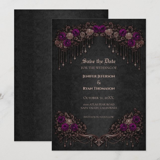 Anúncio Elegant Gothic wedding save the date invitation (Frente/Verso)