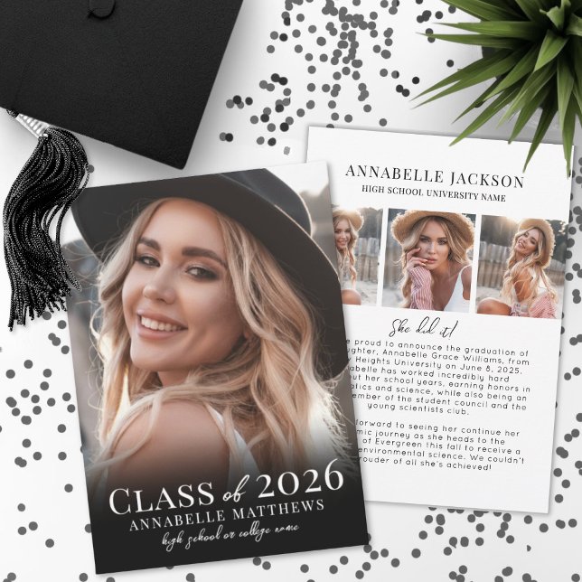 Anúncio Elegant Graduate Simple Photo Collage Graduation (Elegant Graduate Simple Photo Collage Graduation Announcement)