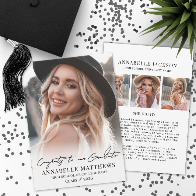 Anúncio Elegant Graduate Simple Photo Collage Graduation (Elegant Graduate Simple Photo Collage Graduation Announcement)