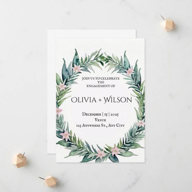 Anúncio Elegant Green Botanical Engagement Invitation (Frente/Verso In Situ)