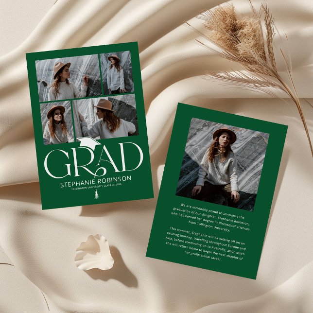 Anúncio Elegant Green & White Photo Collage Graduation (Criador carregado)