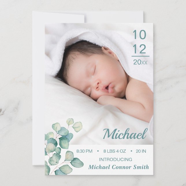 Anúncio Elegant Newborn Birth Stats Photo Card (Frente)