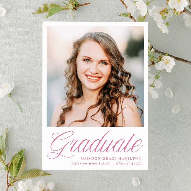 Anúncio Elegant Pink Script Photo Graduation (Criador carregado)