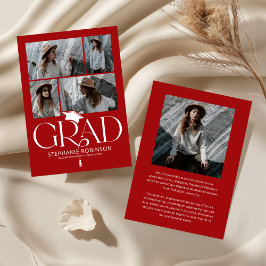 Anúncio Elegant Red & White Photo Collage Graduation