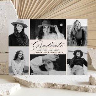 Anúncio Elegant Script Cream 6 Photo Collage Graduation