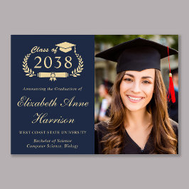 Anúncio Elegant Script Photo Blue Gold College Graduation