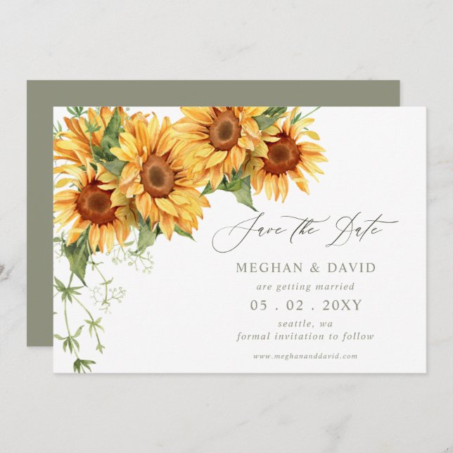Anúncio Elegant Sunflowers Garden Floral Save the Date (Frente/Verso)