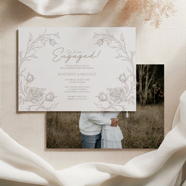 Anúncio Elegant Vintage Engagement Party Photo Invitation (Criador carregado)