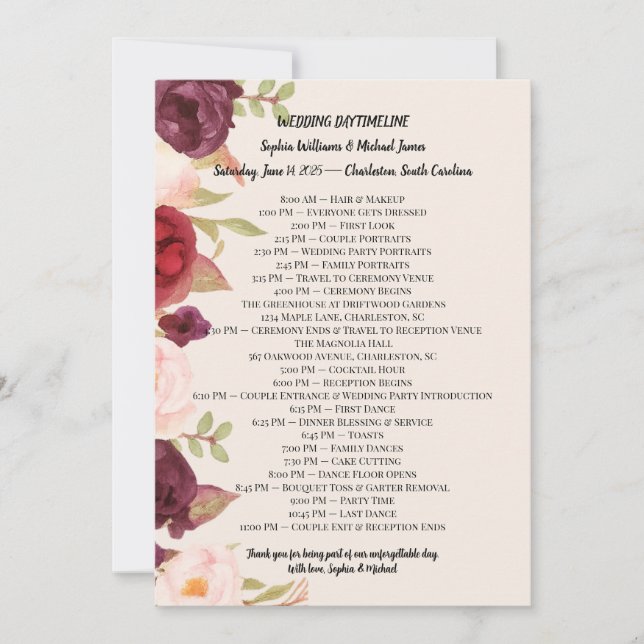 Anúncio Elegant Wedding Itinerary Card (Frente)