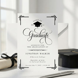 Anúncio Elegant White Black College Graduation 