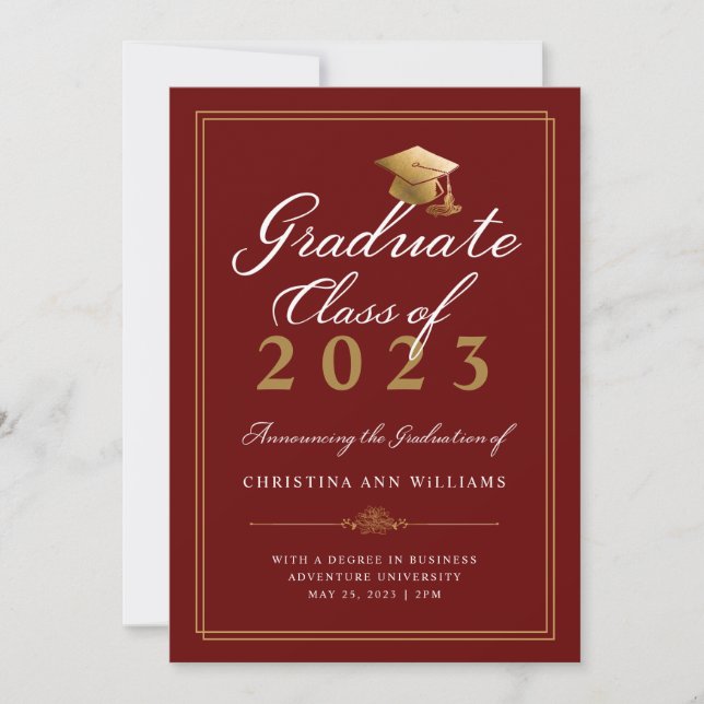 Anúncio Elegant White Gold Script Red College Graduation (Frente)
