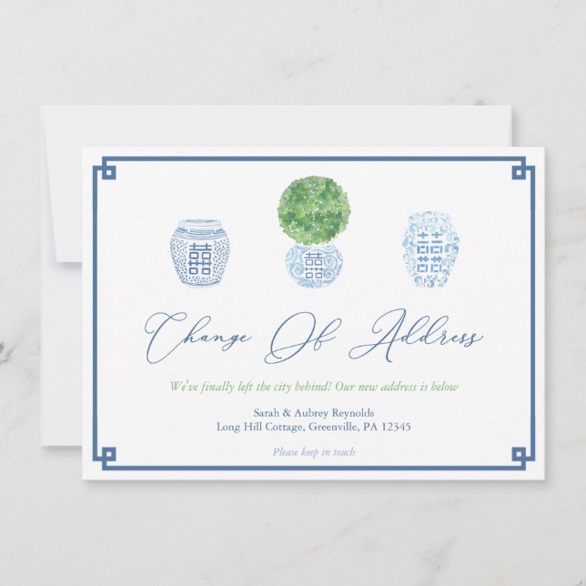 Anúncio Elegante Boxwood Topiary Ginger Jar Novo Endereço (Frente)