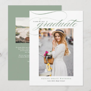 Anúncio Elegante Caligrafia em Verde Sage Foto Graduação