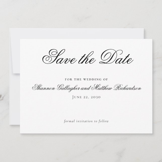 Anúncio Elegante Casamento Preto e Branco Salve a Data (Frente)