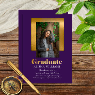 Anúncio Elegante Classe Texto Dourado Foto Graduado Roxo