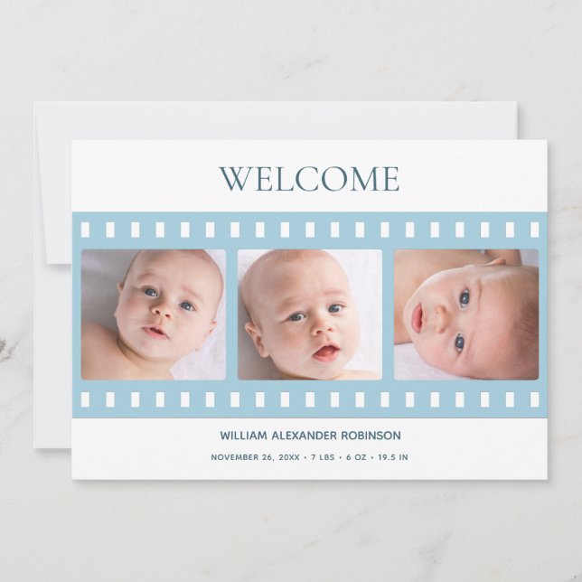 Anúncio Elegante Classy Filmstrip Baby Boy Foto Azul Nasci (Frente)