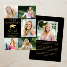 Elegante Colagem de Fotos Graduado Preto Ouro 6