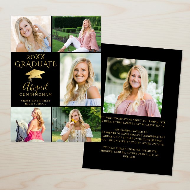 Anúncio Elegante Colagem de Fotos Graduado Preto Ouro 6 (Criador carregado)