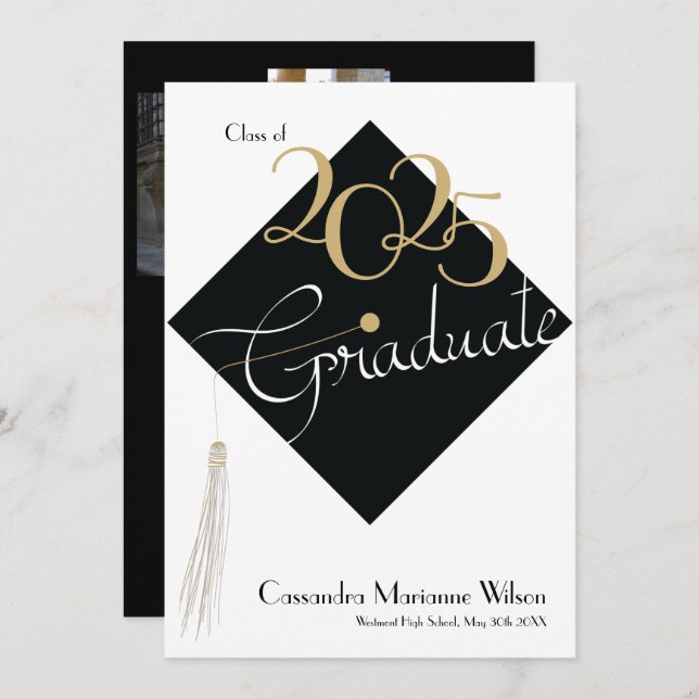 Anúncio Elegante de Chapéu de Graduação (Frente/Verso)