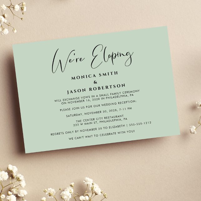 Anúncio Elegante Estamos Eloping Sage Recepção de casament (Criador carregado)