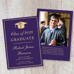 Anúncio Elegante Foto Gold Grad Cap Roxo Graduação