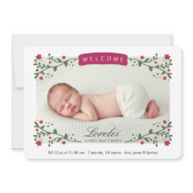 Elegante Frame Floral Plum Baby Girl Foto Birt
