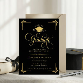 Anúncio Elegante Graduação Universitária em Preto e Dourad