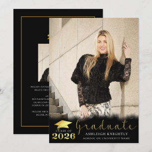 Anúncio Elegante Graduado 2022 Dourado Metálico Preto 2 Fo