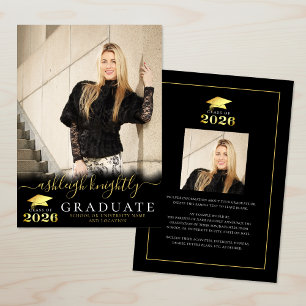 Anúncio Elegante Graduado 2026 Escrito em Preto e Dourado