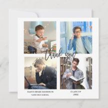 Elegante Man Graduation Photo Collage Obrigado