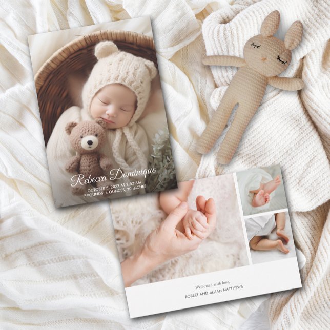 Anúncio Elegante Nascido em Colagem de Fotos (Elegant newborn multiple photo collage birth announcements PRINTED & INSTANT DOWNLOAD)
