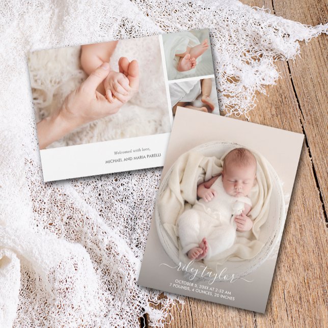 Anúncio Elegante Nascido em Colagem de Fotos (Elegant Newborn Multiple Photo Collage Birth Announcement PRINTED & INSTANT DOWNLOAD)