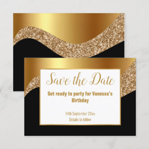 ANÚNCIO ELEGANTE NEGRO DOURADO GLITTER SALVE A DATA