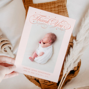 Anúncio Elegante Obrigado Calliografia Peach Birth