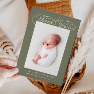 Anúncio Elegante Obrigado Calliografia Sage Green Birth