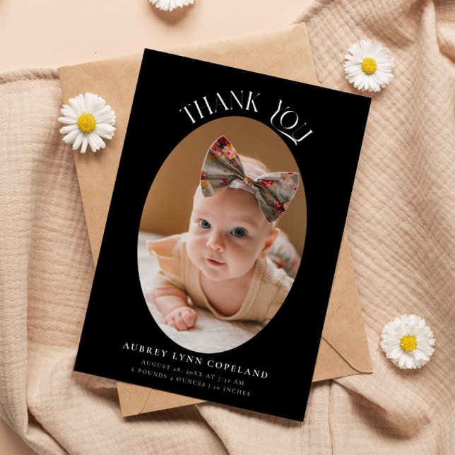 Anúncio Elegante Obrigado Oval Black Baby Photo (Criador carregado)