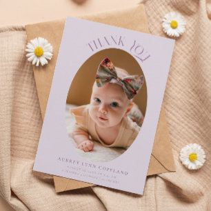 Anúncio Elegante Obrigado Oval Purple Baby Announing
