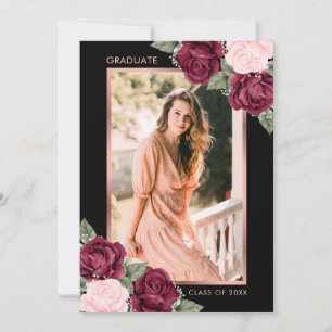 Anúncio Elegante Preto Burgundy Rosa Dourado Foto Graduaçã