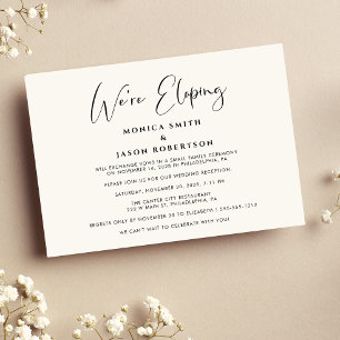 Anúncio Elegante Recepção de Casamento Creme Estamos Fugin