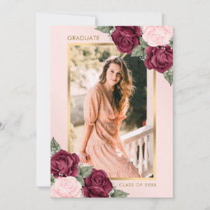 Anúncio Elegante Rosa Borgonha Dourado Floral Foto Graduaç