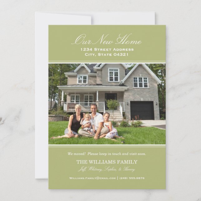 Anúncio Elegante Sage Verde Nossa Nova Foto de Movimento (Frente)