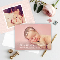 Elegante Script Branco Foto de Menina Bebê Blush N