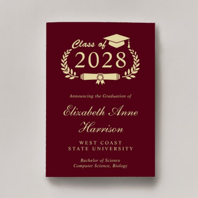 Anúncio Elegante Script Burgundy Graduação Universitária D (Share the pride and excitement of your graduate's achievement with friends and family near and far)
