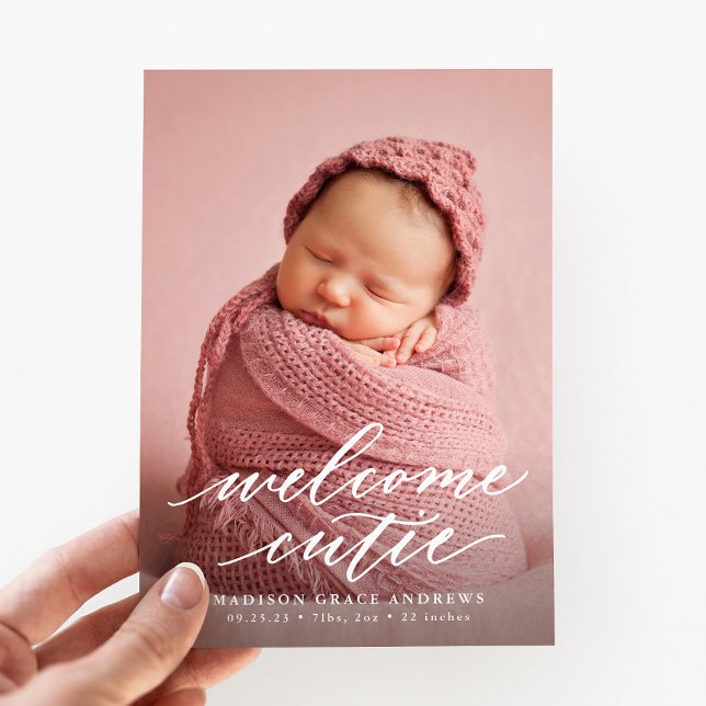 Anúncio Elegante Script Welcome Cutie Photo Birth (Criador carregado)
