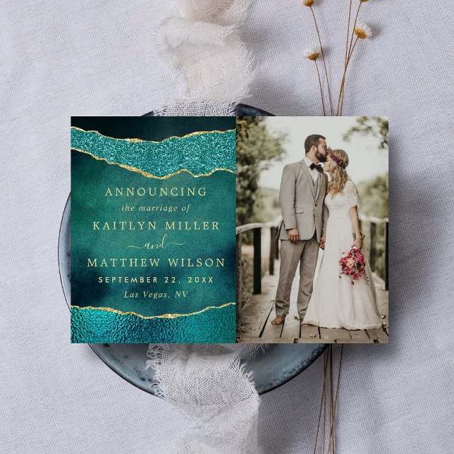 Anúncio Elegante Turquesa e Dourada Foto de Casamento Agat (Criador carregado)