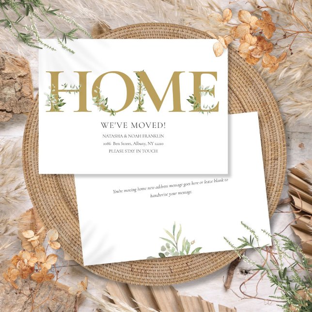Anúncio Elegante Verde Dourado Casa Mudando Nova Casa (Elegant Greenery Gold Home Moving New House Announcement)